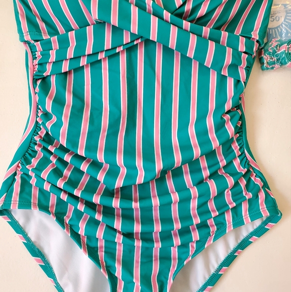 Draper James One Piece Billiard Style Striped‎ Green Pink Size Small Women NWT - Picture 5 of 12